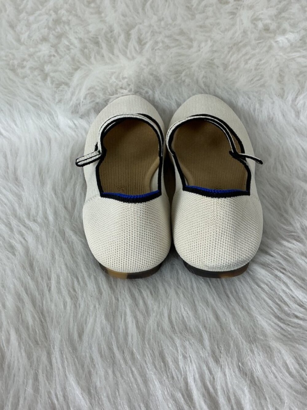 Rothy's Cream Gardenia White Black Trim Blue Halo The Square Toe Mary Janes 8 - Picture 4 of 11